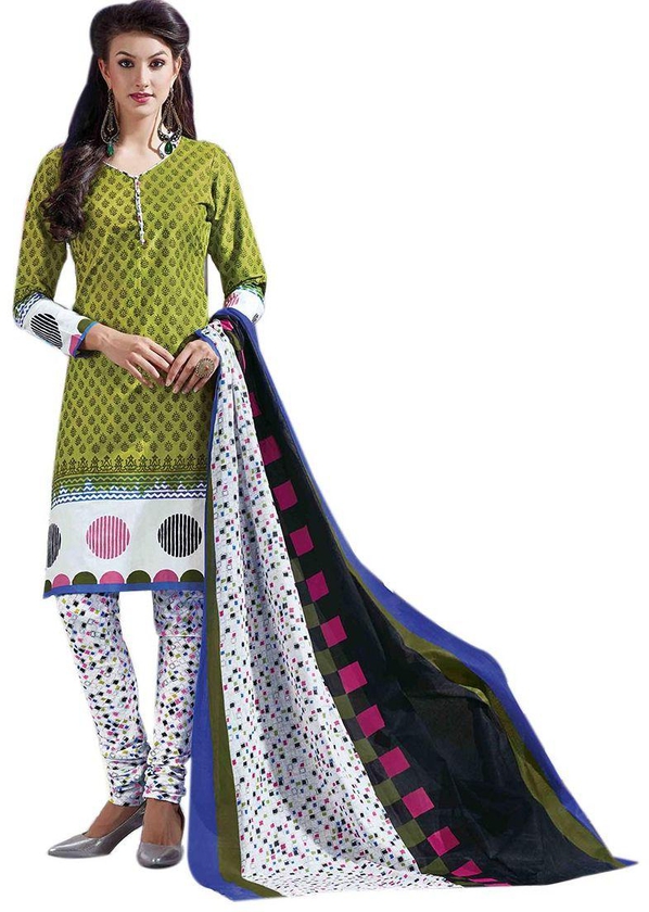 Fancy Un-Stiched Cotton Printed Salwar Suit For women, Green, 1015