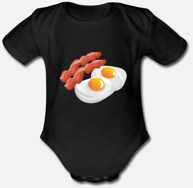 Funny Bacon And Eggs T Shirt Organic Short Sleeve Baby Bodysuit
