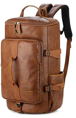 BAOSHA Stylish Leather Men Weekender Travel Duffel Bag Backpack Hybrid Hiking Rucksack Overnight Bag Convertible HB-26