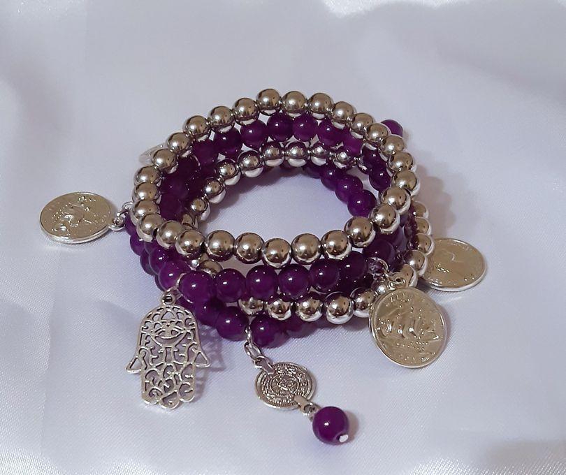A Beautiful Layered Bracelet Of Purple Beads