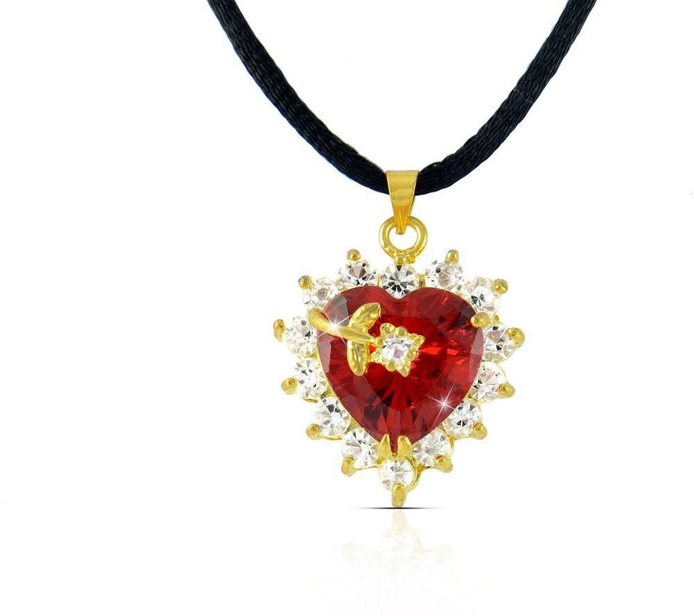 في بي جيويلز، سلسال بقلادة مطلية بالذهب على شكل قلب احمر مرصع زركون، بقياس يمكن تعديله، للنساء