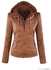 PU Jacket Long Sleeve Zipper Leather Hooded Coat Fashionable Outwear Apricot