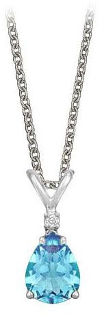 Pear Cut Created Blue Topaz and Cubic Zirconia Pendant Necklace in Sterling Silver.1.02ct.tw