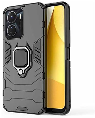 AMWEI Case for Vivo Y16, Anti-Scratch TPU Silicone and PC Shock- Absorption Bumper Case, Protective Case Cover with 360° Kickstand Ring, Black