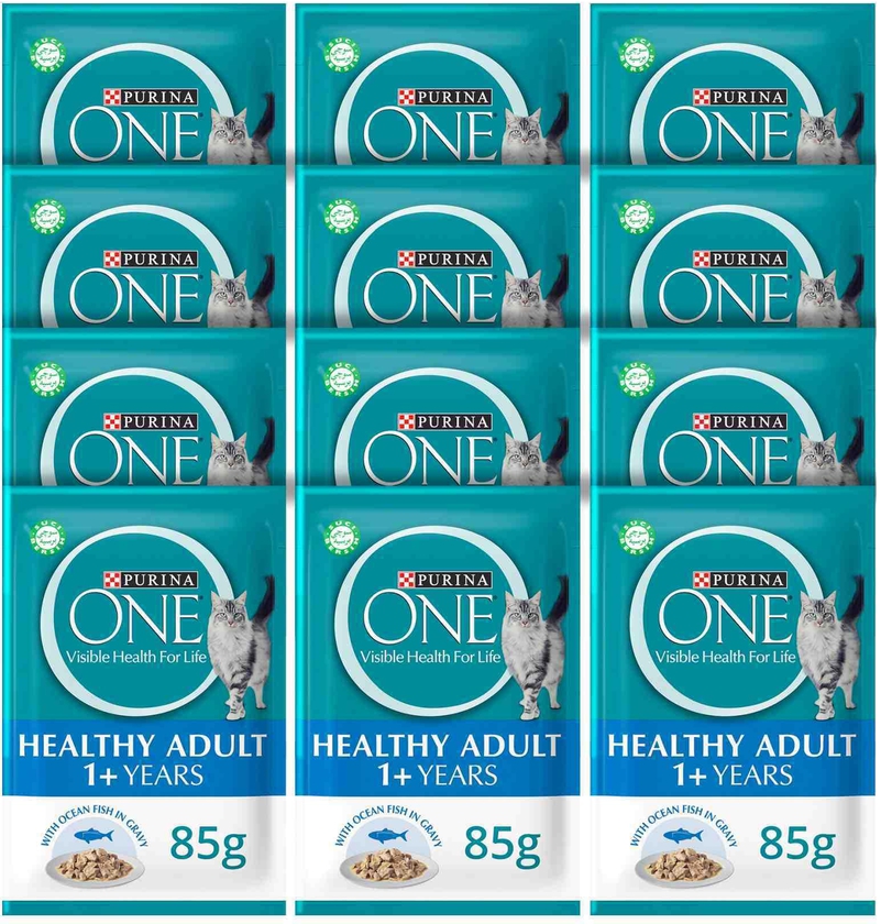 Nestle Purina One Healthy Adult Cat Wet Food With Ocean Fish In Gravy 85g Pack of 12