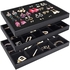 Padom Stackable Velvet Jewelry Trays Organizer, Jewelry Storage Display Trays for Drawer, Earring Necklace Bracelet Ring Organizer (Set of 3 Black)