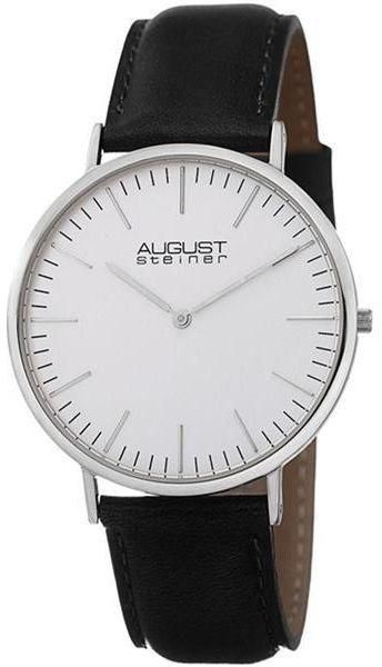 August Steiner Men's White Dial Leather Band Watch - AS8084XBK