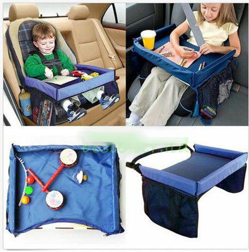 مقعد السيارة للاطفال سناك اند بلاي مع صنية للسفر - ازرق
