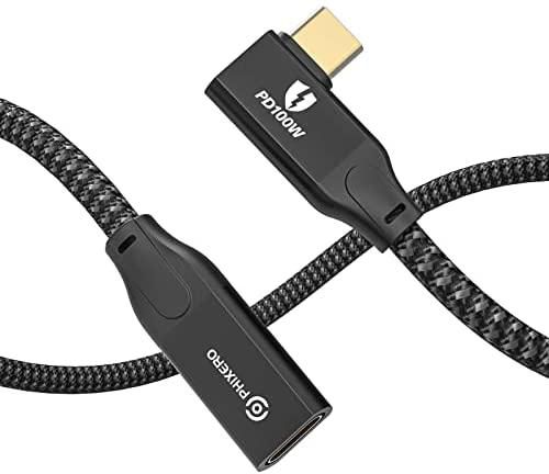 كيبل وصلة USB C بزاوية قائمة 3.3 قدم من فيكسيرو، محول USB C 3.2 الجيل 2×2 20Gbps ذكر الى انثى مع شحن سريع 100 واط، مخرج فيديو 4K @60Hz، متوافق مع ماك بوك برو/اير، ايباد برو 2020