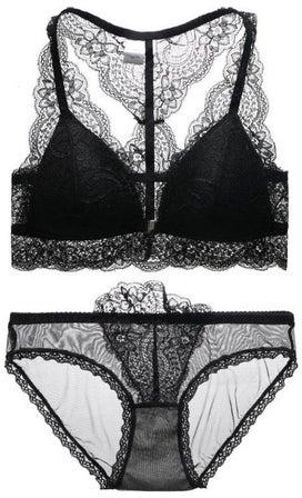 Lace Detail Bra And Brief Set Black