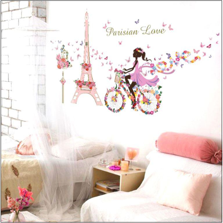Cycling Tower Girl Wall Sticker Multicolour 60 x 90 centimeter