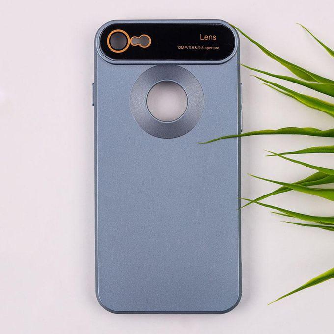 Iphone 7G - Metallic Color Silicone Cover With Camera Lens Protector - Blue