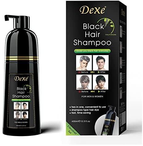 Dexe Instant Black Hair Shampoo 13.53 Fl Oz, Hair Dye Shampoo For Men & Women- Mild Plant Formula-Ammonia Free-100% Gray Coverage-Easy & Quick -Lasts 30 Days 3 in 1 Black Hair Dye 400ml