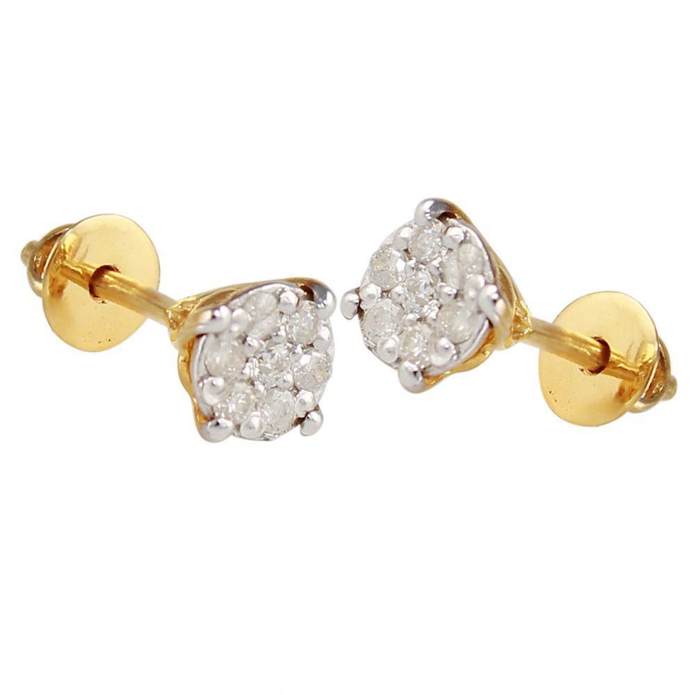 Vera Perla 10K Solid Gold 0.14 Ct.. Diamond Twisted Solitaire Stud Earrings [10KTSE]