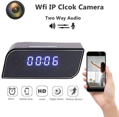 New 1080P Mini Rearview Camera Time Alarm Wireless Nanny Clock IP HD P2P Night Vision Motion Detection Home Security Camera Wifi JUN(USB Plug)( 64G-SD-CARD)