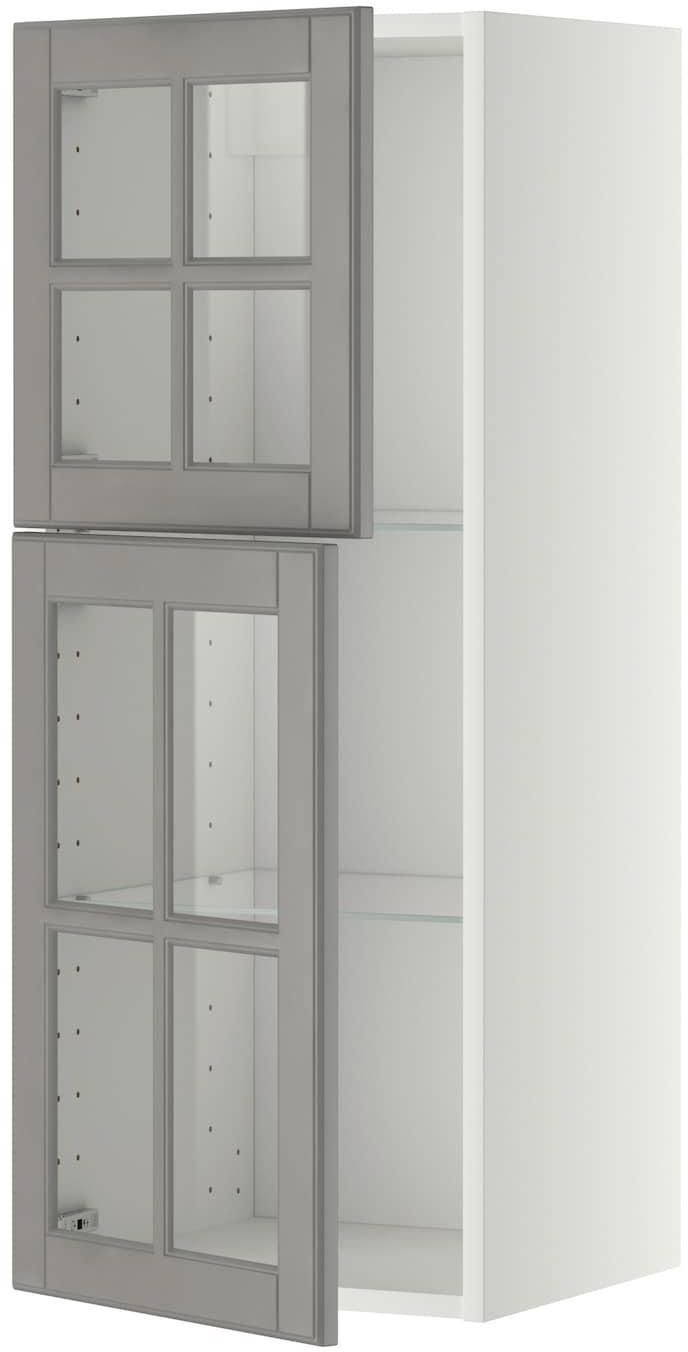 METOD خزانة حائط مع أرفف/بابين زجاجية - أبيض/Bodbyn رمادي ‎40x100 سم‏