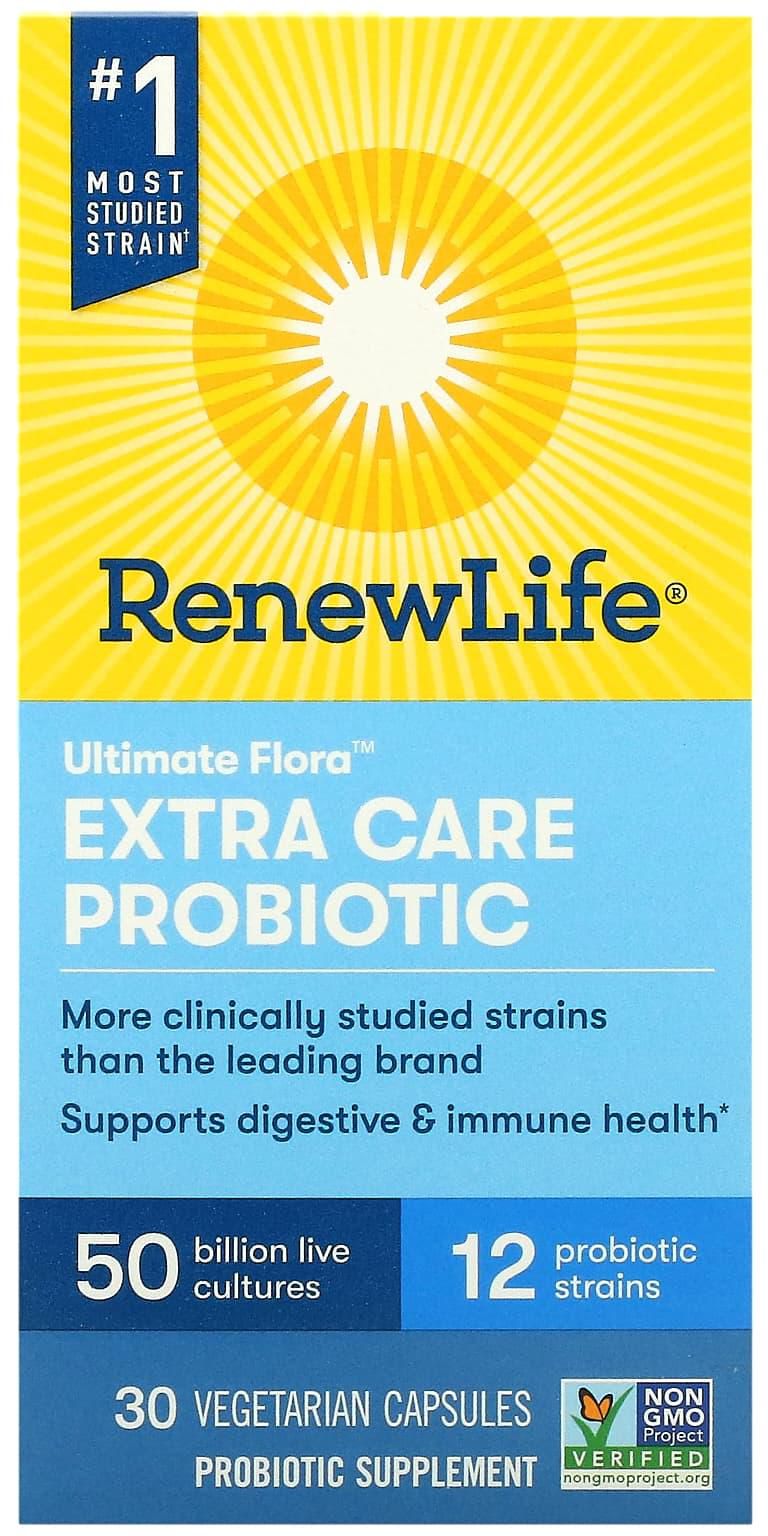 Renew Life (رينيو لايف)‏, بروبيوتيك لعناية إضافية من Ultimate Flora، يحتوي على 50 مليار مزرعة حيوية، 30 كبسولة نباتية