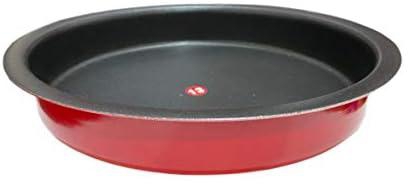 صينية كيك دائرية مطلية بالتفلون، طبق عميق، امنة للاستخدام في الفرن وغسالة الصحون، سهلة التنظيف، لون اسود/احمر (28 سم)