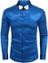 MCsons Men's Royal Blue Luxury Shiny Button Down Satin Shirt Long Sleeve Wedding Dress