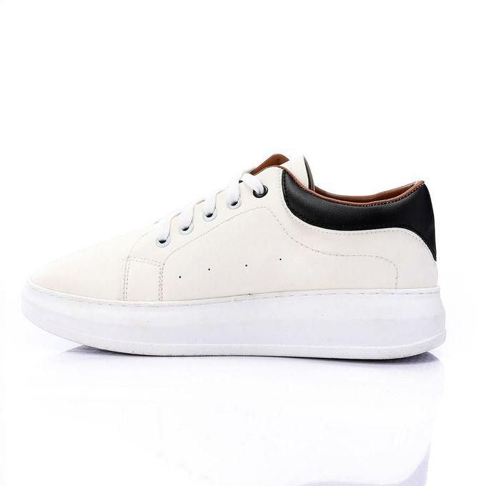 Hammer Stitched Accent Lace Up Sneakers - White & Black