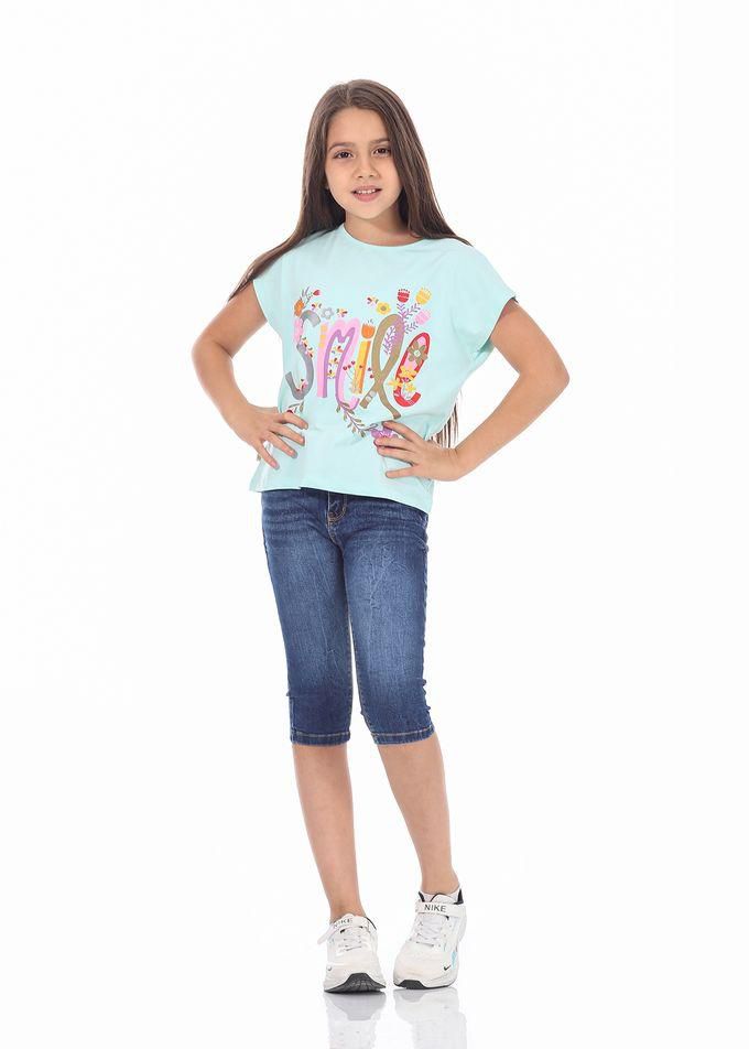 Ktk Turquoise Short Sleeve T-Shirt With Print For Girls