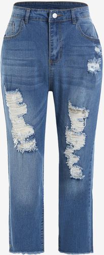 Plus Size Ripped Cat's Whiskers High Waisted Frayed Jeans - L price ...
