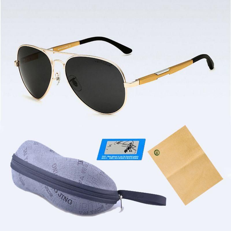 Veithdia Aluminum Magnesium Polarized Men Sunglasses, Black lens with Silver border