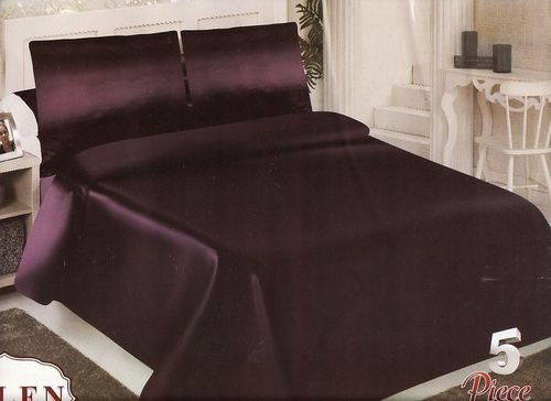 Satin Bed Sheet Set - 5 Pcs - Dark Purple