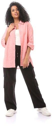 Long Sleeve Cotton Blouse-Pink