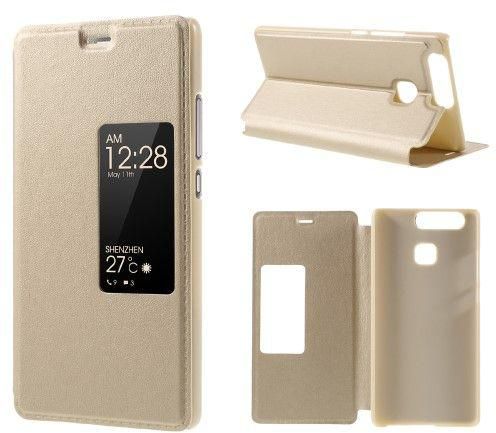 Smart Leather Stand Phone Cover for Huawei P9 - Gold