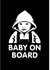 BABY ON BOARD CAR STICKER -WHITE EASY TO INSTALL SINCE TRANSFER TAPE IS APPLIED FADE RESISTANT COLOR WHITE SIZE 20 CM BY 15 CM
