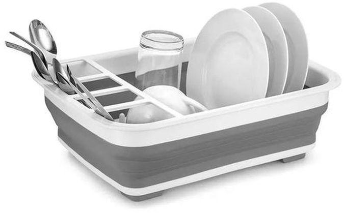Silicone Foldable Dish Drainer - White/Grey