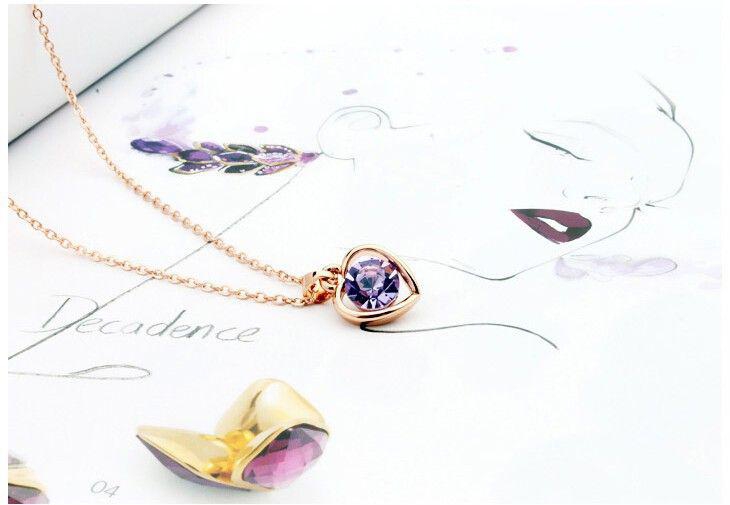 18K Gold Plated Crystal Heart Shape Sets for Women Necklace Earrings Sets