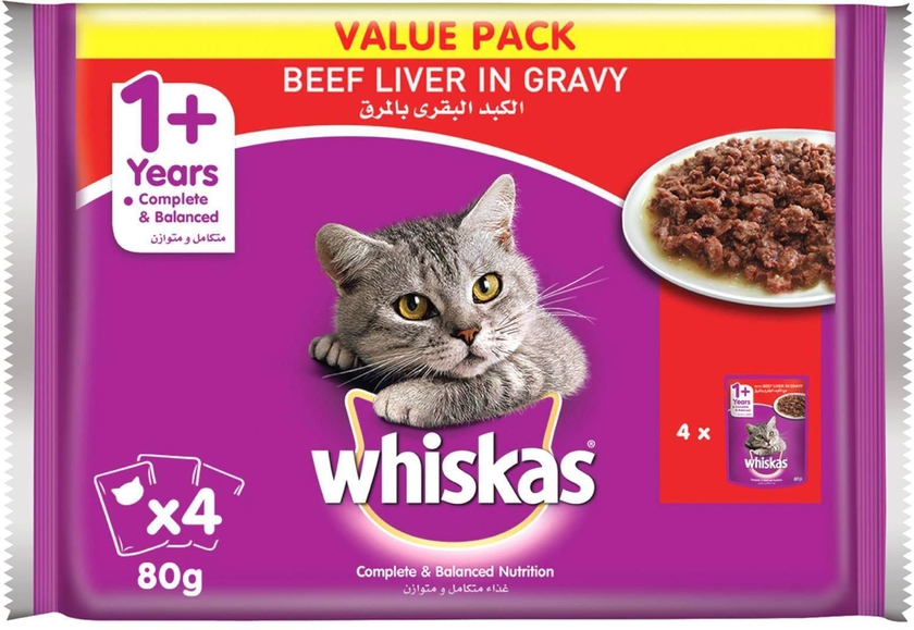 Whiskas Beef Liver in Gravy Wet Cat Food 80g Pack of 4