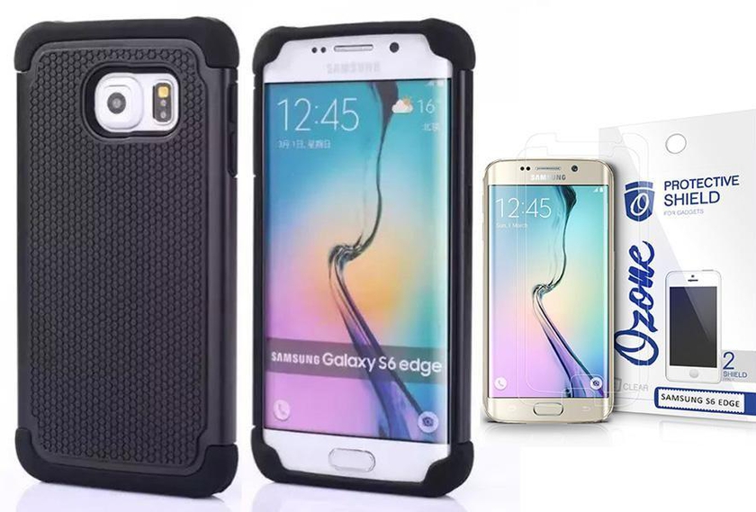 Football Grain PC Silicone Hybrid Case for Samsung Galaxy S6 Edge Black