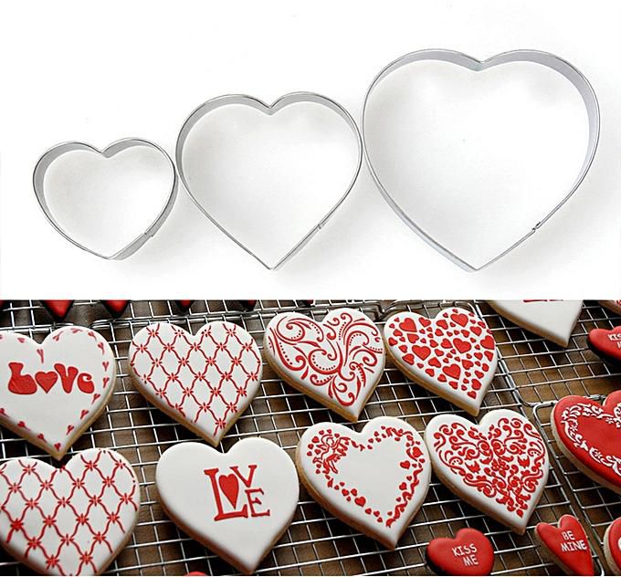 Generic 3Pcs/set Stainless Steel Heart Cookie Biscuit Mould Cookie Cutter Slicer Cake Baking