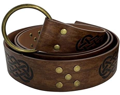 Viking Embossed PU Leather Belt, Medieval Leather Belt, Vintage Ring Leather Belt, Renaissance Knight Belt for Men…