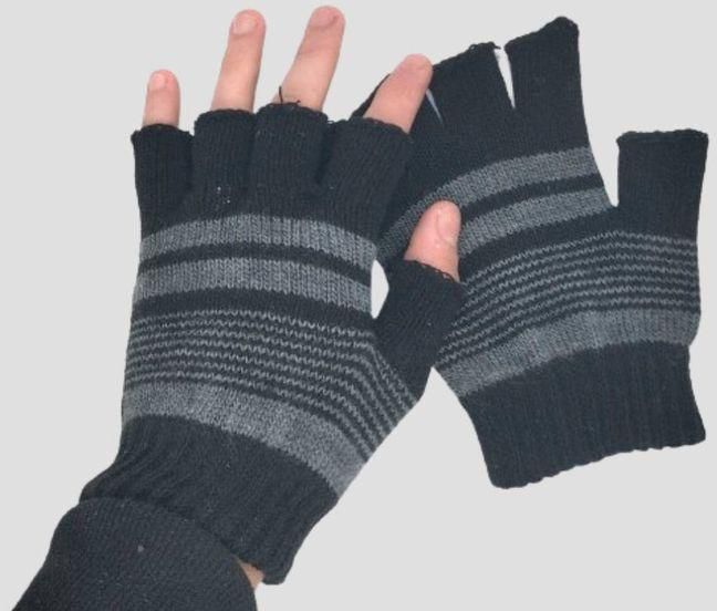 Unisex Half Finger Wool Gloves For Winter, Black And Gray