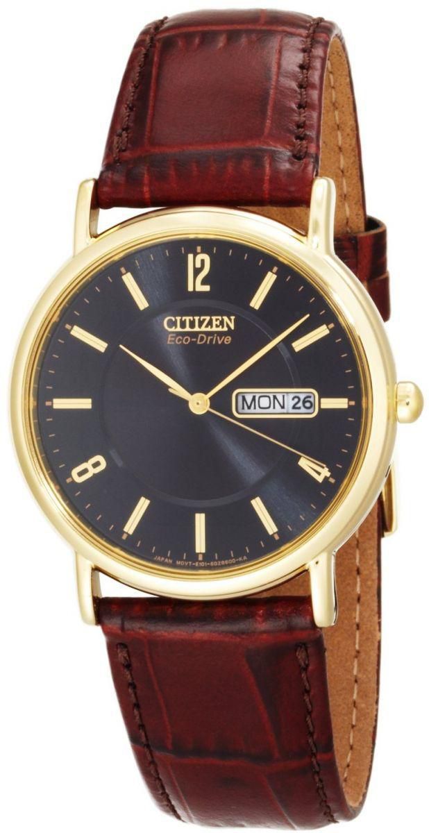 Citizen Men's BM8242-08E Eco-Drive Gold-Tone Leather Watch