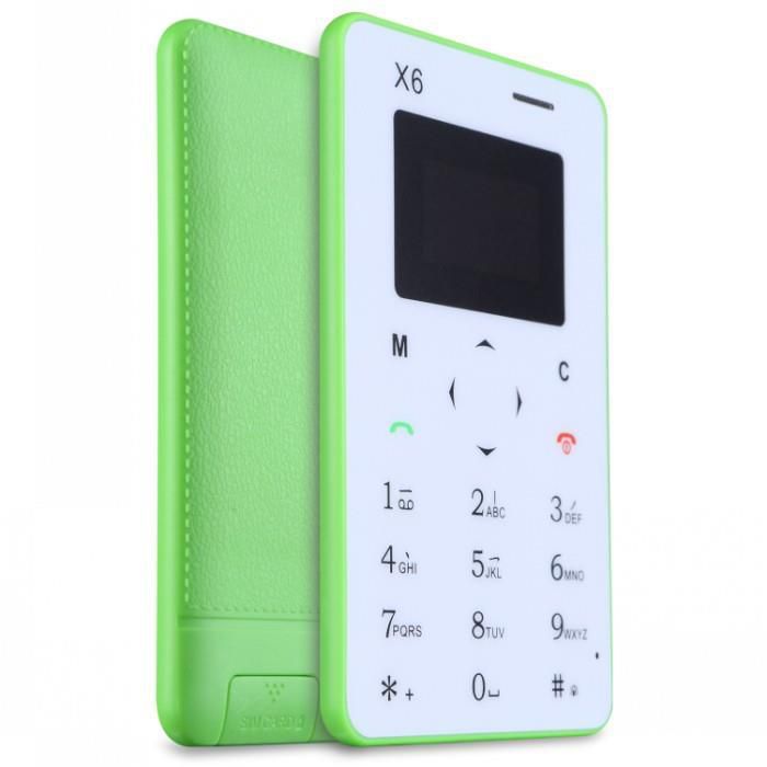 AIEK X6 Pocket Mini Card Mobile Phone 5.5mm Ultra Thin with English/Arabic Keyboard Low Radiation FM-Blue
