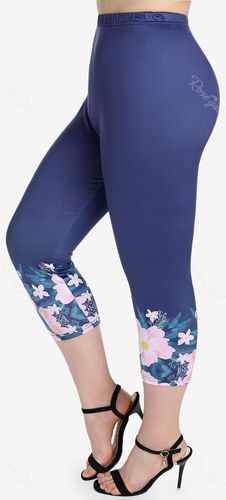 Plus Size High Waisted Floral Print Skinny Capri Leggings - 5x | Us 30-32