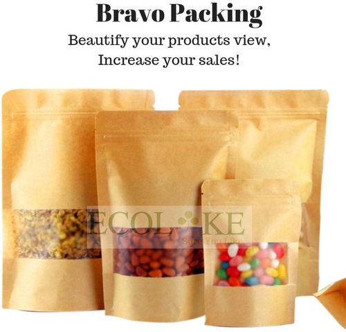 Ecolike Ziplock Kraft Window Cookies Bakery Gift Paper Food Packing Bag (pieces)