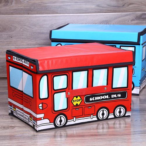 GTE School Bus Toy Organizer Storage Toy and Kid Clothes (Blue - Red)