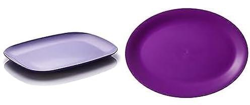 M-Design Eden Plastic Serving Plate 36cm x 26cm BPA and DEHP Free, Microwave, Dishwasher Safe (2 Pack) (Purple) + M-Design 8627 Lifestyle Serving Platter 36 Cm - Purple