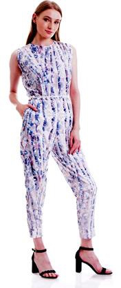 Marbling Pattern Waist Rope Fastening Jumpsuit - Size: L (As Picture)
