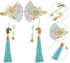 2pcs Flower Barrettes Hair Clips, Kimono Pearl Floral Hair Accessories with Tassel Hairpins for Women and Girls (Blue)