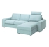 VIMLE Cover 3-seat sofa w chaise longue - with wide armrests with headrest/Saxemara light blue