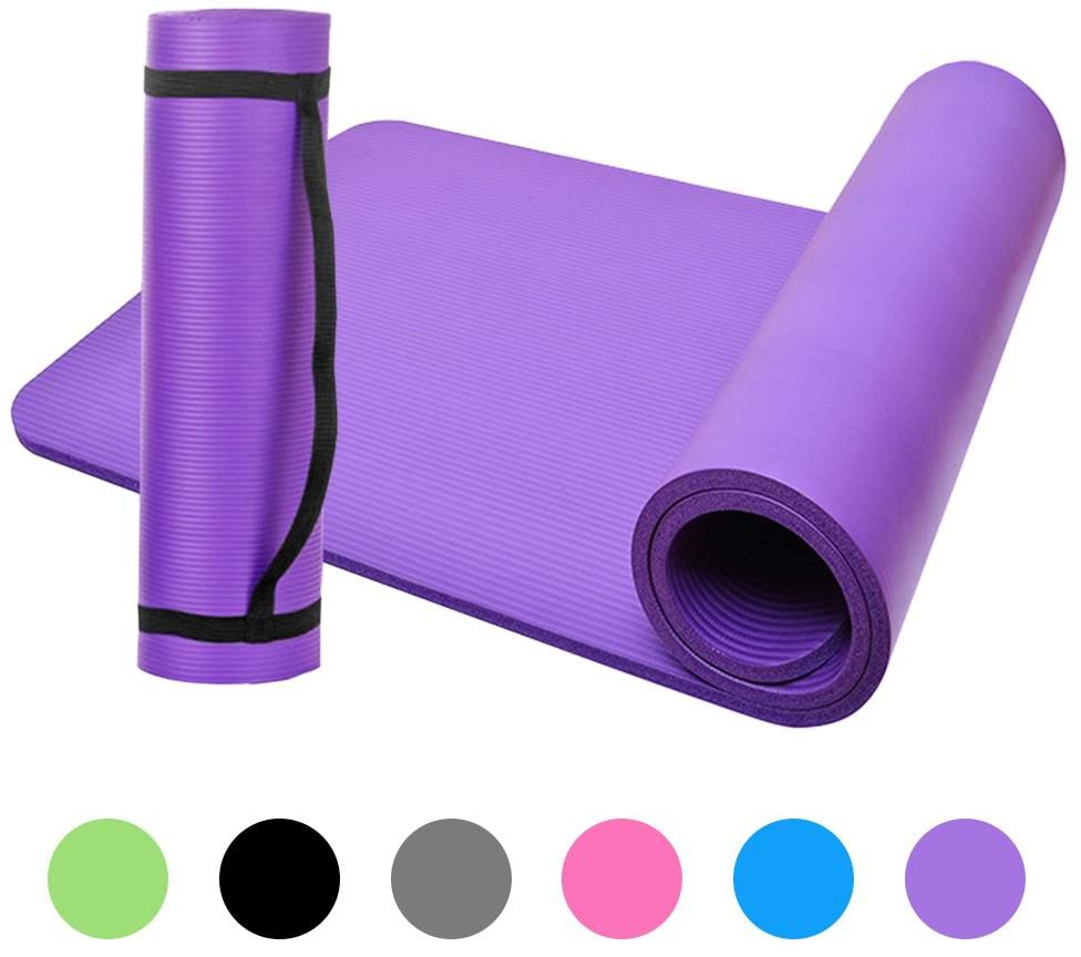 Generic-10mm Thick Yoga Mat Non-Slip Exercise Mat Pad with Carrying Strap and Mesh Bag for Home Gym Fitness Workout Pilates