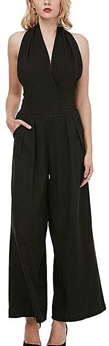 Kenancy Fashion Sleeveless Backless Jumpsuit - Black