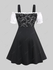 Plus Size Lace-up Ruffles Pocket Lace Panel Cold Shoulder Vintage Dress - L | Us 12